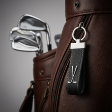 Laden Sie das Bild in den Galerie-Viewer, Golf Schlüsselanhänger Leder &amp; Edelstahl - schwarz