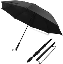 Laden Sie das Bild in den Galerie-Viewer, Golf Regenschirm schwarz XXL Ø162 cm – komplett schwarz &amp; sturmfest ☂️✨ GOLFSCHIRM
