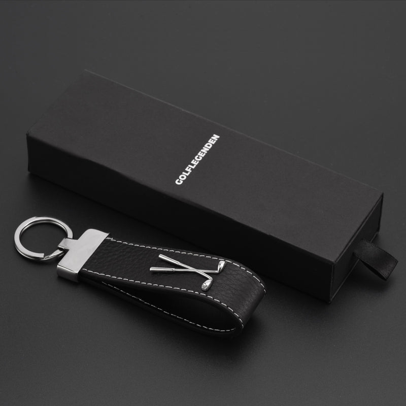 Laden Sie das Bild in den Galerie-Viewer, Golf Schlüsselanhänger Leder &amp; Edelstahl - schwarz