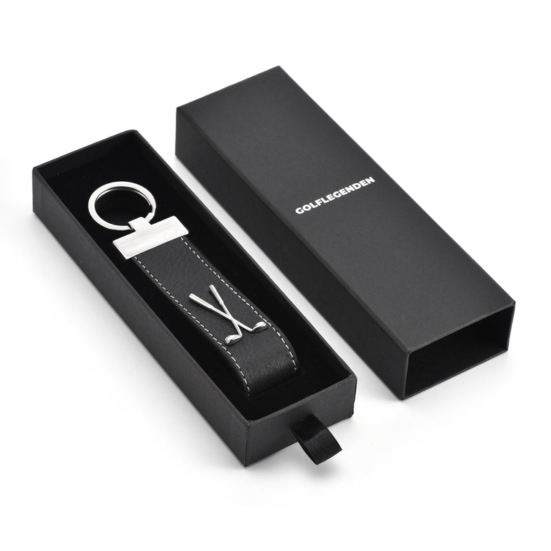 Laden Sie das Bild in den Galerie-Viewer, Golf Schlüsselanhänger Leder &amp; Edelstahl - schwarz